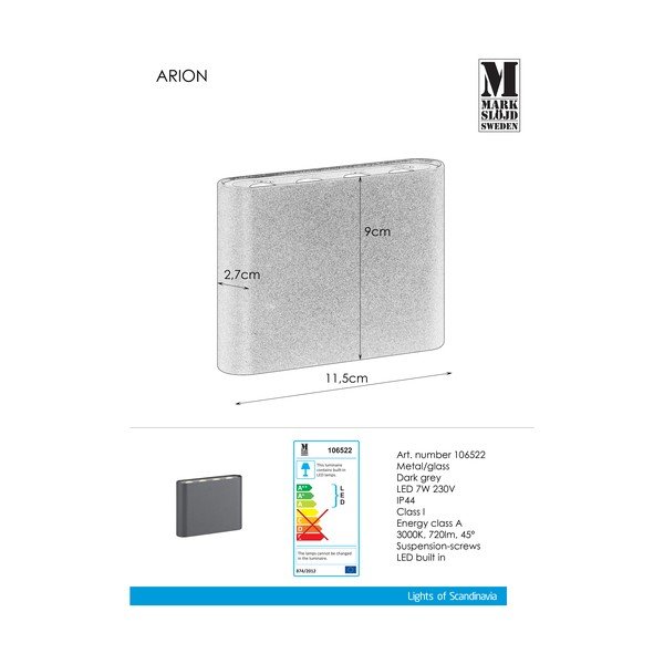 Lampada da parete grigia Arion - Markslöjd-image-2