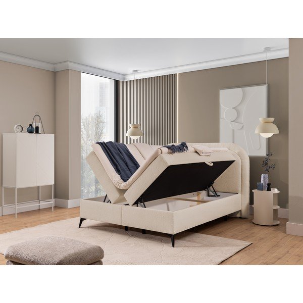 Letto boxspring beige con contenitore 160x200 cm Ornes – Ropez-image-2
