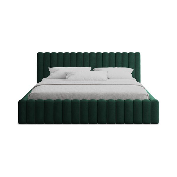 Letto matrimoniale imbottito verde scuro con contenitore con rete inclusa 160x200 cm Lemi – Makamii-image-4