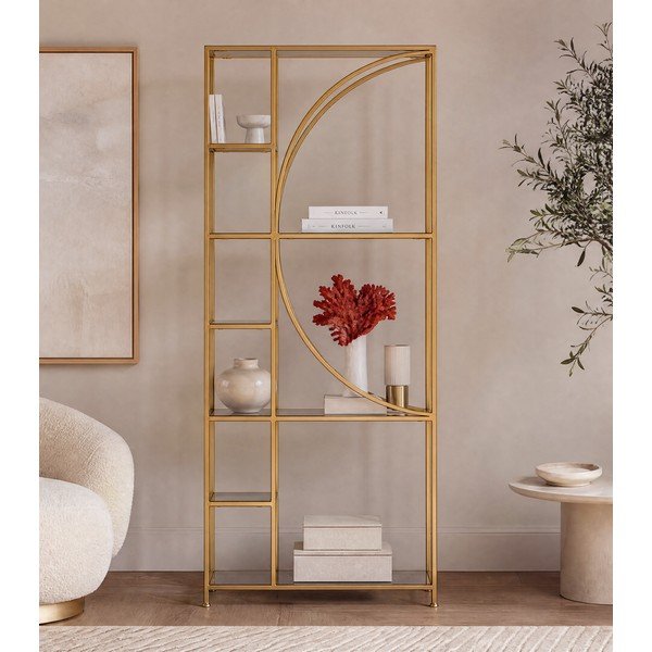 Libreria dorata in acciaio 66x176x25,5 cm Elenor – Bizzotto-image-3