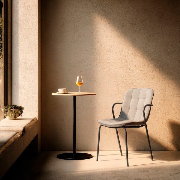 Sedia da pranzo grigio chiaro imbottito con braccioli Angie – Marckeric-image-1