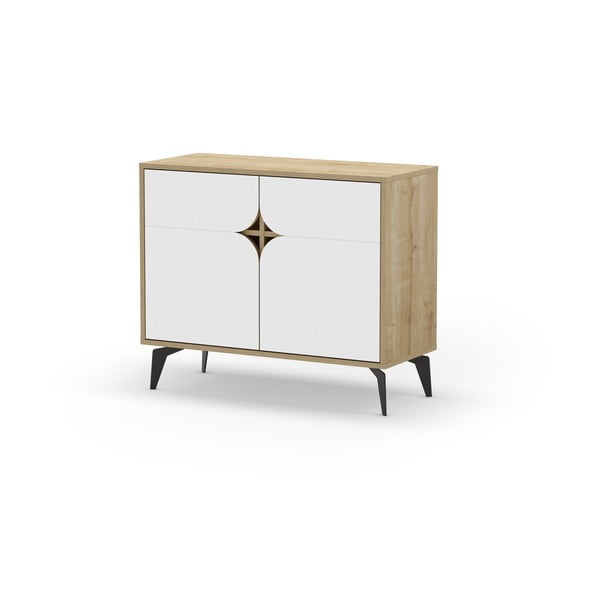 Mobile in rovere decorato in bianco e naturale 95x79 cm Nola - Marckeric-image-2