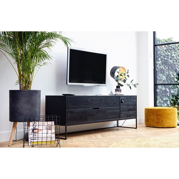 Mobile TV nero in frassino massiccio 180x61x44 cm Silas – WOOOD-image-1