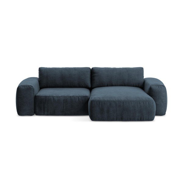 Divano angolare blu scuro allungabile (con penisola a destra/con chaise lounge) con rivestimento in ciniglia Kuki – Makamii