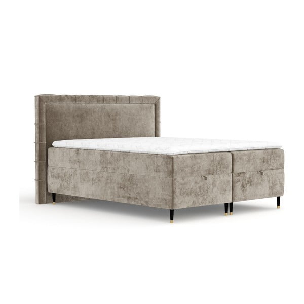 Letto boxspring beige con spazio contenitivo 200x200 cm Voyage – Maison de Rêve