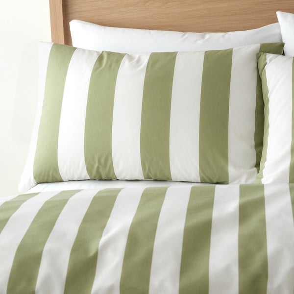 Biancheria da letto matrimoniale verde e crema estesa 230x220 cm Cove Stripe - Catherine Lansfield-image-4