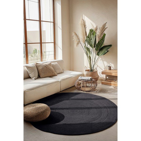 Tappeto rotondo nero in iuta reversibile/tessuto a mano ø 140 cm Braided  – Hanse Home-image-1