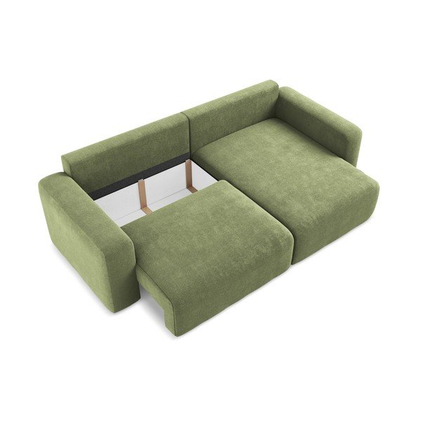 Divano angolare verde allungabile/con contenitore (con penisola a destra/con chaise lounge) con rivestimento in ciniglia Kona – Makamii-image-4