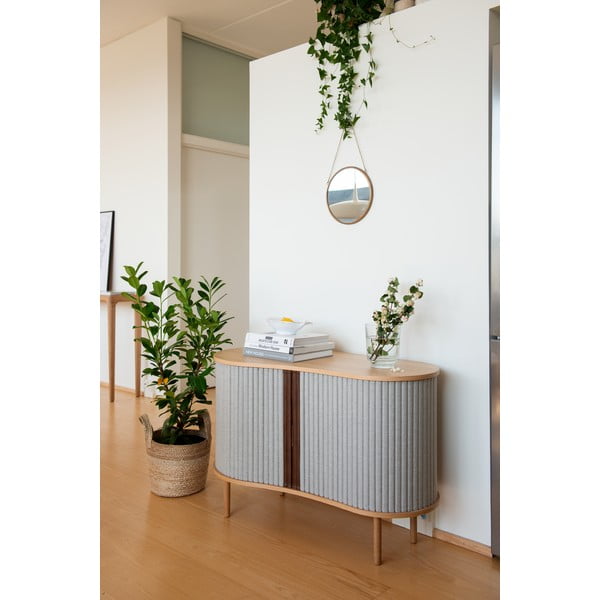 Cassettiera bassa in rovere decorato in colore grigio-naturale con ante scorrevoli 100x67 cm Audacious - UMAGE-image-1