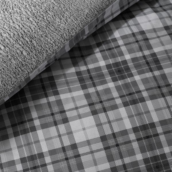 Set copripiumino e federa grigio in sherpa per letto matrimoniale 200x200 cm Cosy Sherpa Check – Catherine Lansfield-image-4