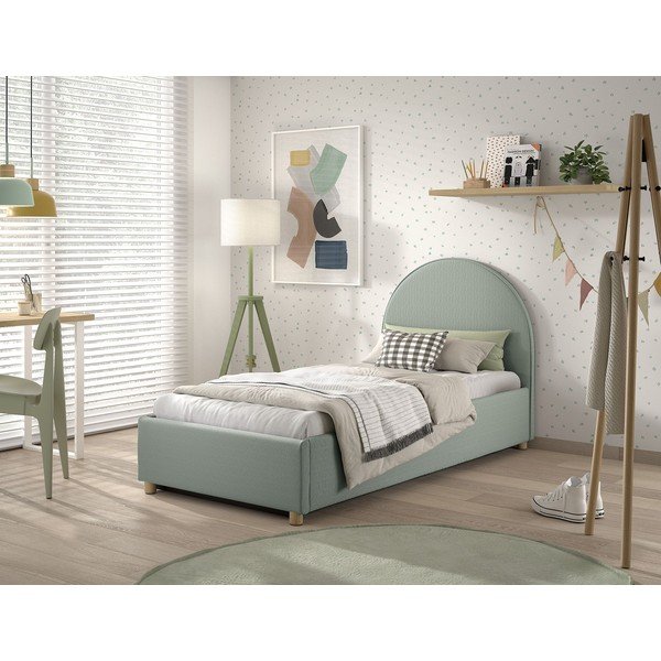 Letto singolo imbottito verde con contenitore con rete inclusa 90x200 cm Moon – Vipack-image-1