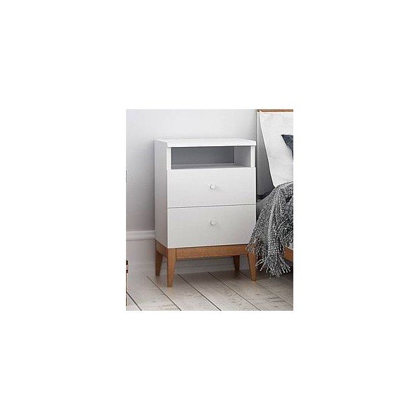 Comodino in legno di pino bianco con 2 cassetti Livia, altezza 64 cm - Skandica-image-1