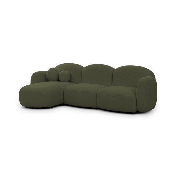 Divano angolare verde (con penisola a sinistra/con chaise lounge) con rivestimento in bouclé Orbit – Ropez