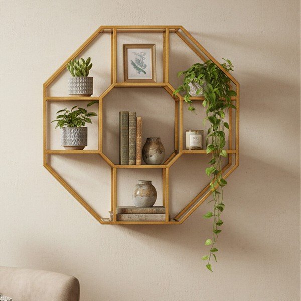 Mensola di colore naturale in metallo con ripiani multipli 92 cm Zariah – Premier Housewares-image-2