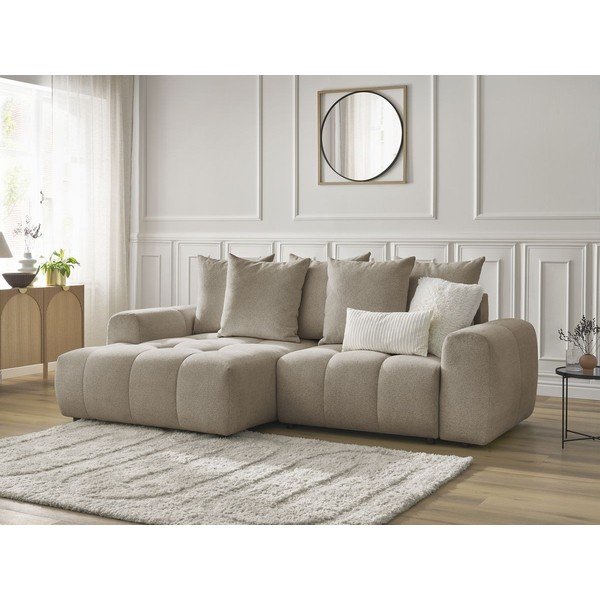 Divano angolare beige allungabile/con contenitore (con penisola a sinistra/con chaise lounge) con rivestimento in ciniglia Roxelane – Bobochic Paris-image-3