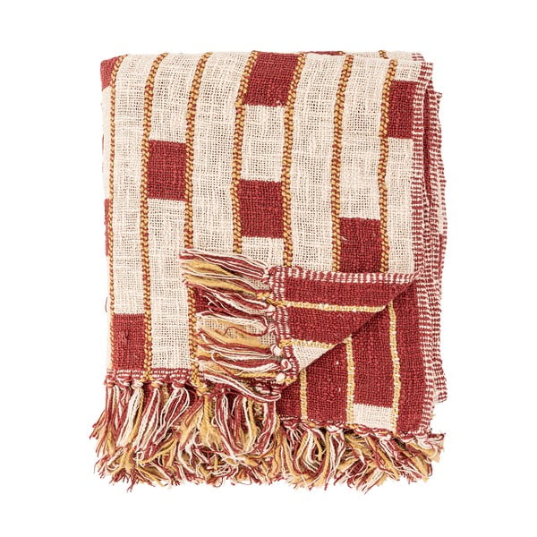 Coperta rossa e beige in misto cotone 130x160 cm Cang – Bloomingville-image-3