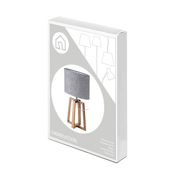 Lampada da tavolo in legno massiccio grigio-marrone con paralume in tessuto (altezza 44 cm) - Casa Selección-image-4