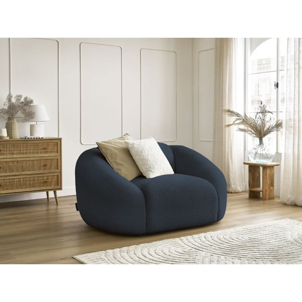Poltrona in blu scuro con rivestimento in bouclé Tina – Bobochic Paris-image-1
