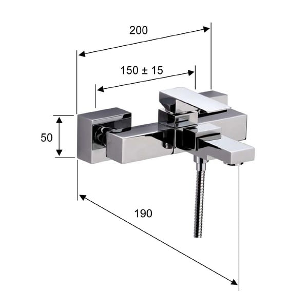 Rubinetto per vasca da bagno in argento lucido da parete (con due uscite) Latus – Sapho-image-1