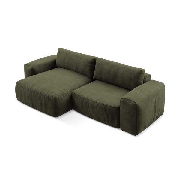Divano angolare verde allungabile (con penisola a sinistra/con chaise lounge) con rivestimento in ciniglia Kuki – Makamii-image-3
