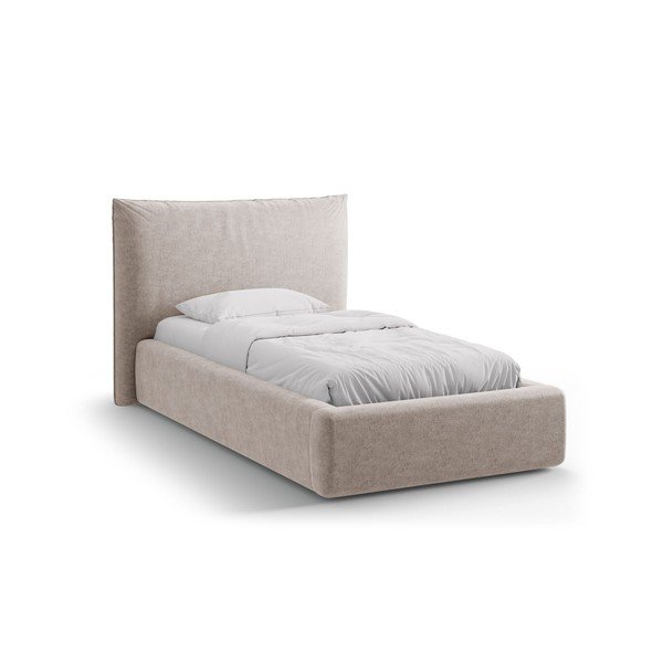 Letto singolo imbottito beige con contenitore con rete inclusa 90x200 cm Kaelle – Micadoni 