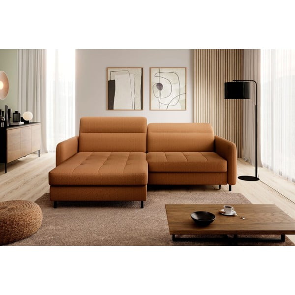 Divano angolare giallo allungabile/con contenitore (con penisola a sinistra/con chaise lounge) e rivestimento in velluto Gomsi – ELTAP-image-3