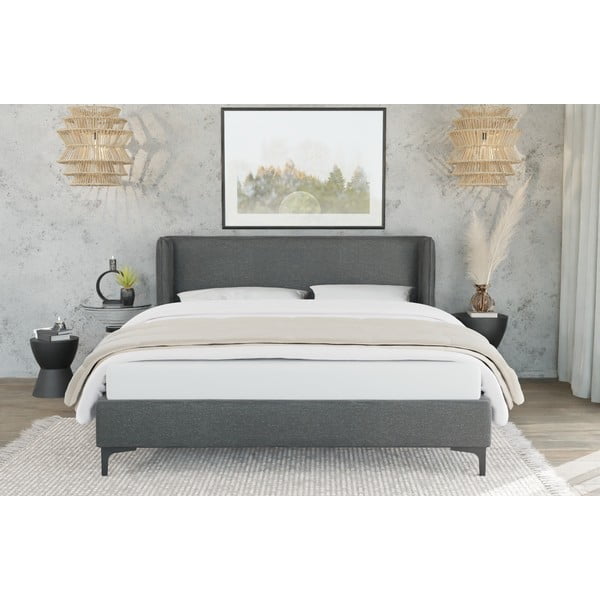 Letto matrimoniale imbottito grigio scuro con griglia 200x200 cm Basti - Ropez-image-2