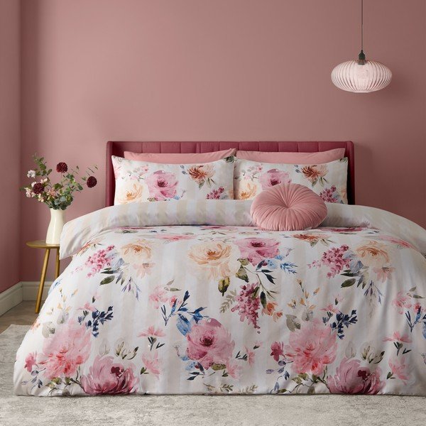 Set copripiumino e federa color crema per letto singolo 135x200 cm Floral Stripe – Catherine Lansfield-image-1