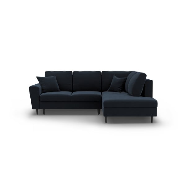 Divano angolare blu scuro allungabile e con contenitore (con penisola a destra/a L) con rivestimento in velluto Kyoto – Cosmopolitan Design