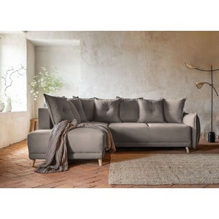 Divano letto in velluto a coste marrone chiaro (angolo sinistro) Lazy Lukka - Miuform