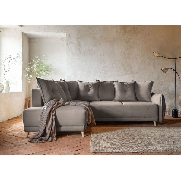 Divano letto in velluto a coste marrone chiaro (angolo sinistro) Lazy Lukka - Miuform-image-1