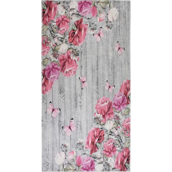 Passatoia rosa/grigia lavabile 80x200 cm Blooming Roses – Vitaus