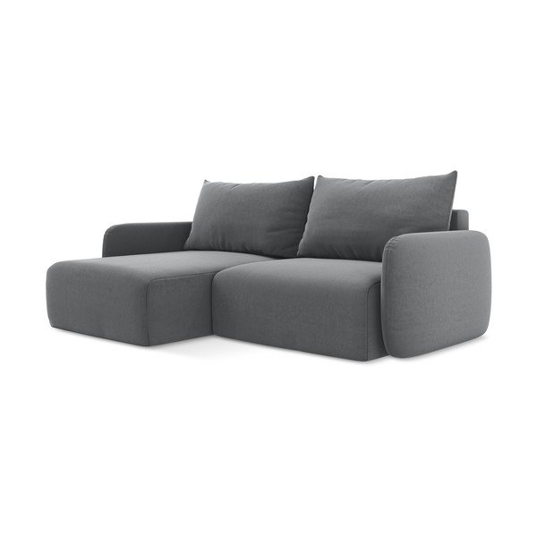 Divano angolare grigio allungabile/con contenitore (con penisola a sinistra/con chaise lounge) con rivestimento in velluto Kalena – Makamii-image-2