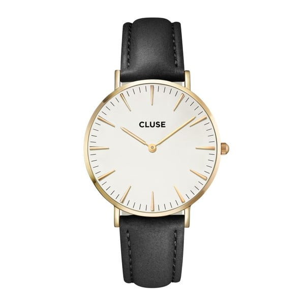 Orologio da donna con cinturino in pelle nera e dettagli dorati La Bohéme - Cluse
