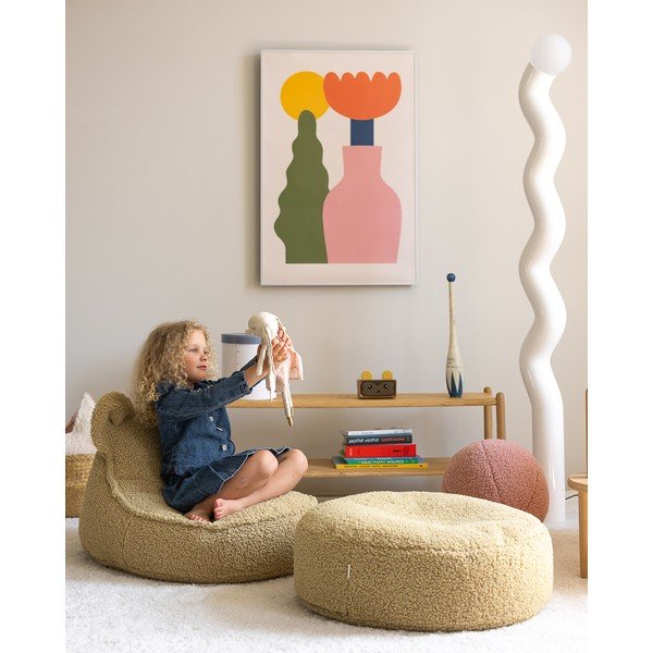 Pouf a sacco per bambini verde con rivestimento in bouclé Round – Wigiwama-image-1