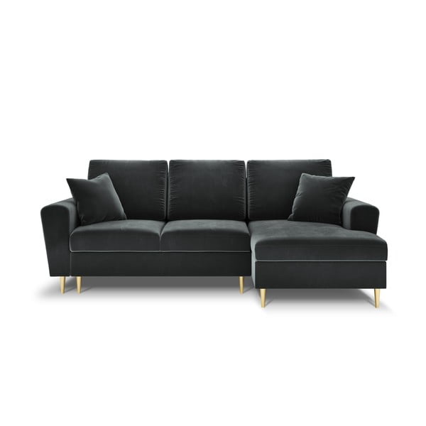 Divano angolare grigio scuro allungabile e con contenitore (con penisola a destra/con chaise lounge) con rivestimento in velluto Kyoto – Cosmopolitan Design