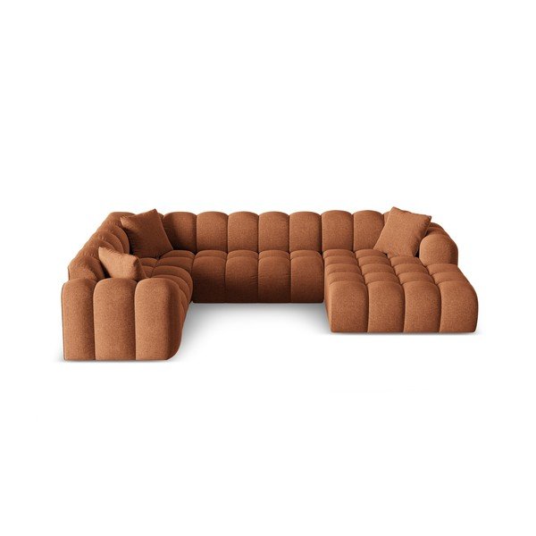 Divano angolare color terracotta (con penisola a sinistra/a U) con rivestimento in ciniglia Treno – Cosmopolitan Design