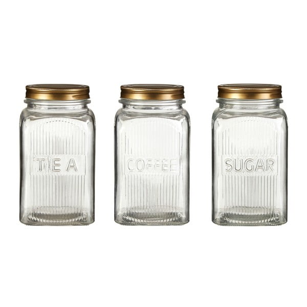 Set di barattoli per zucchero, caffè e tè con dettagli dorati in rilievo - Premier Housewares