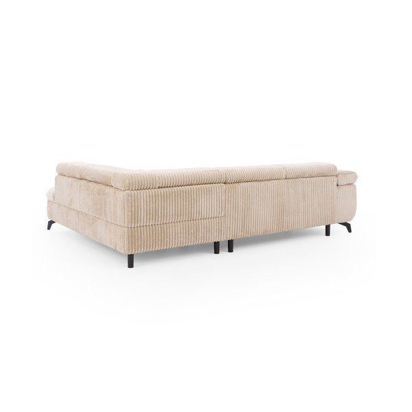 Divano angolare beige (con penisola a destra/a L) con rivestimento in velluto a coste Marbeya  – Ropez-image-3