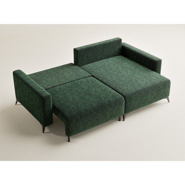 Divano angolare verde scuro allungabile/con contenitore (con penisola a destra/con chaise lounge) con rivestimento in ciniglia Leon – Maison de Rêve-image-3