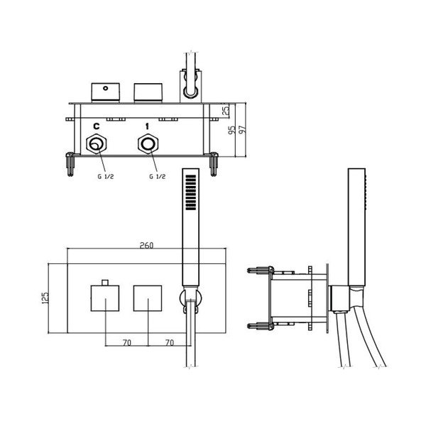 Rubinetto per doccia in argento lucido da incasso (con due uscite) Latus – Sapho-image-4