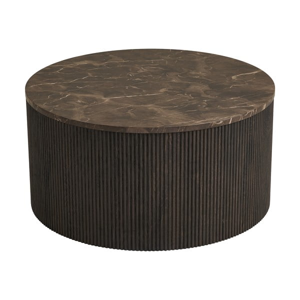Tavolino da salotto rotondo marrone scuro con piano effetto marmo ø 80 cm Rota – House Nordic
