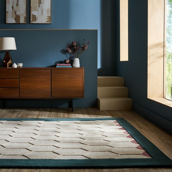 Tappeto di colore naturale/color foglia di tè in lana tessuto a mano 120x170 cm Apex Border Wool – Flair Rugs-image-1