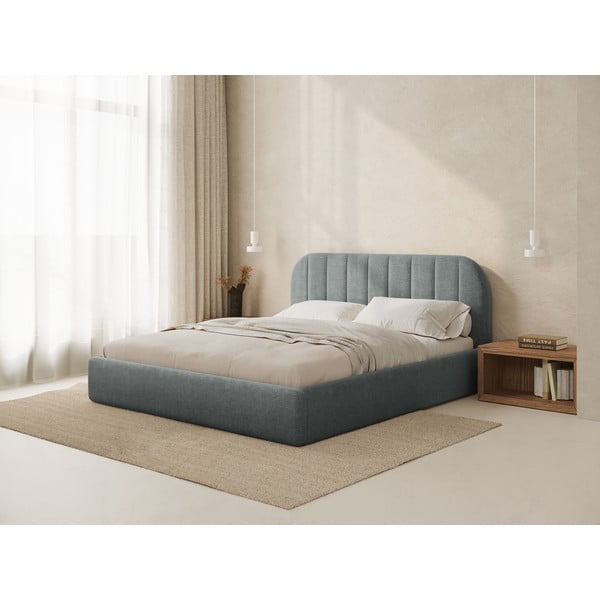 Letto matrimoniale imbottito grigio scuro con contenitore con rete inclusa 200x200 cm Juno – Windsor & Co Sofas-image-1