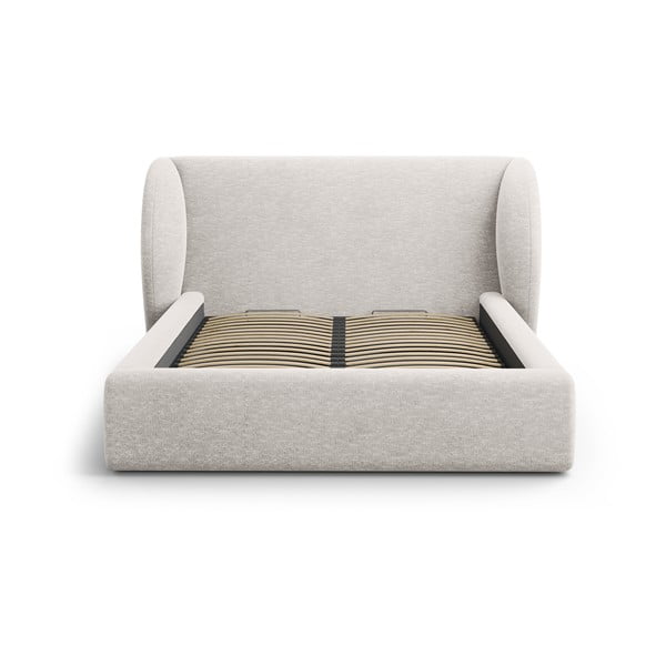 Letto matrimoniale imbottito in grigio chiaro con contenitore con rete inclusa 160x200 cm Miley – Micadoni -image-3