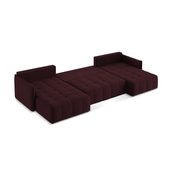 Divano angolare burgundy allungabile/con contenitore (a U) Moku – Makamii-image-3