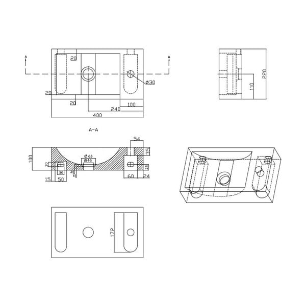 Lavabo nero in pietra 40x22 cm Blok – Sapho-image-4