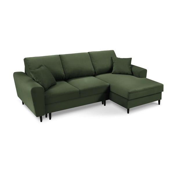 Divano angolare verde allungabile e con contenitore (con penisola a destra/con chaise lounge) con rivestimento in velluto a coste Kyoto – Cosmopolitan Design-image-1