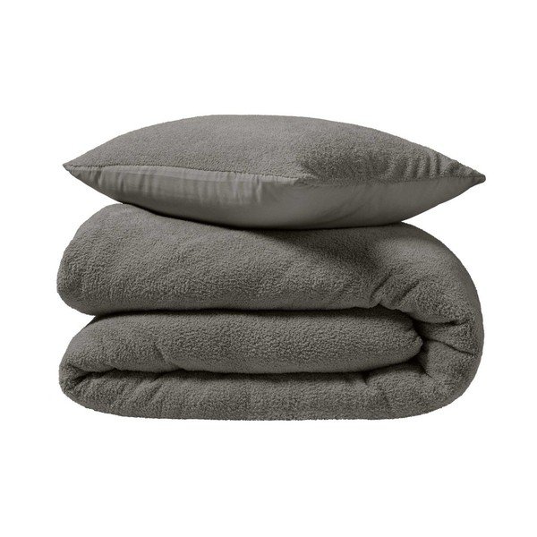 Set copripiumino e federa color antracite in micropile per letto matrimoniale ed esteso 240x220 cm Helena – douceur d'intérieur