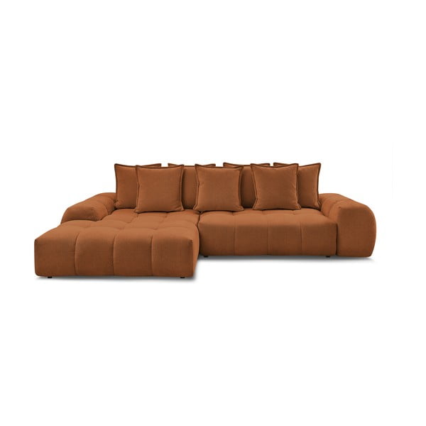 Divano angolare color terracotta allungabile e con contenitore (penisola a sinistra/chaise lounge) con rivestimento in ciniglia Everest – Bobochic Paris